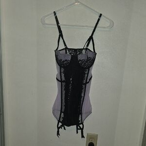 Victoria's Secret Black and Lavender Lace Chemise